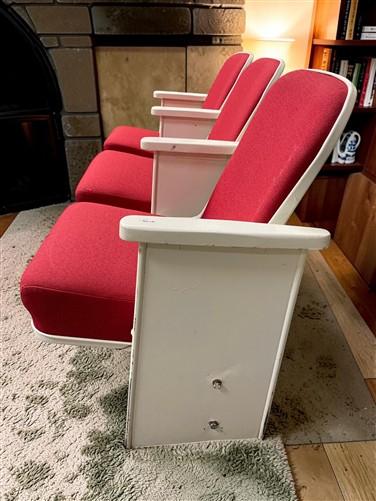 Theater Seats - 3 Theater Seats, Vintage Red Upholstered Tip-Up Cinema Auditorium Seating, A5 by The Old Grainery (auditor...