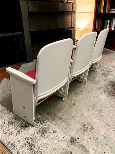 Theater Seats - 3 Theater Seats, Vintage Red Upholstered Tip-Up Cinema Auditorium Seating, A5 by The Old Grainery (auditor...