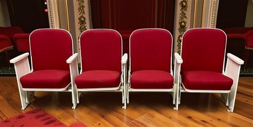 Theater Seats - 4 Theater Seats, Vintage Red Upholstered Tip-Up Cinema Auditorium Seating, A6 by The Old Grainery (auditor...