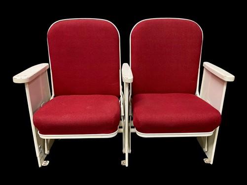 Theater Seats - 2 Theater Seats, Vintage Red Upholstered Tip-Up Cinema Auditorium Seating, A8 by The Old Grainery (auditor...