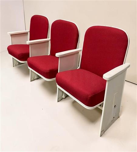 Theater Seats - 3 Theater Seats, Vintage Red Upholstered Tip-Up Cinema Auditorium Seating, A10 by The Old Grainery (audito...