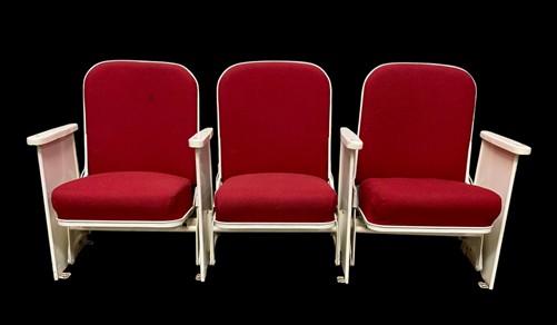 Theater Seats - 3 Theater Seats, Vintage Red Upholstered Tip-Up Cinema Auditorium Seating, A12 by The Old Grainery (audito...