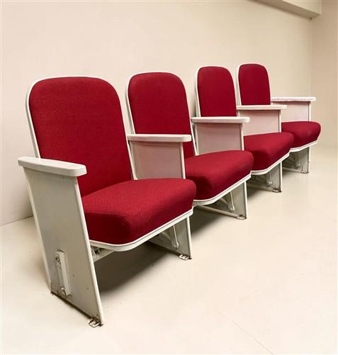 Theater Seats - 4 Theater Seats, Vintage Red Upholstered Tip-Up Cinema Auditorium Seating, A13 by The Old Grainery (audito...