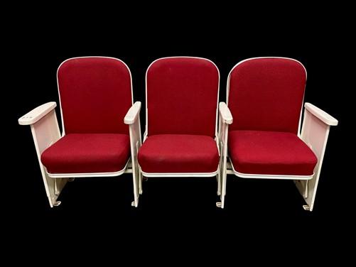 Theater Seats - 3 Theater Seats, Vintage Red Upholstered Tip-Up Cinema Auditorium Seating, A16 by The Old Grainery (audito...