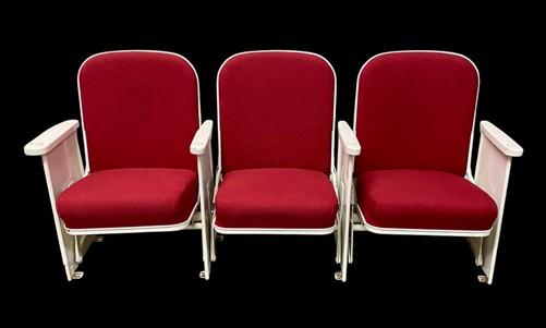 Theater Seats - 3 Theater Seats, Vintage Red Upholstered Tip-Up Cinema Auditorium Seating, A18 by The Old Grainery (audito...