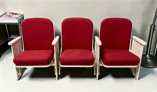 Theater Seats - 3 Theater Seats, Vintage Red Upholstered Tip-Up Cinema Auditorium Seating, A19 by The Old Grainery (audito...