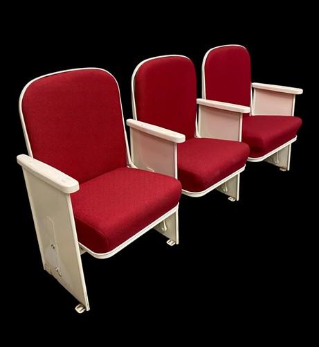 Theater Seats - 3 Theater Seats, Vintage Red Upholstered Tip-Up Cinema Auditorium Seating, A21 by The Old Grainery (audito...