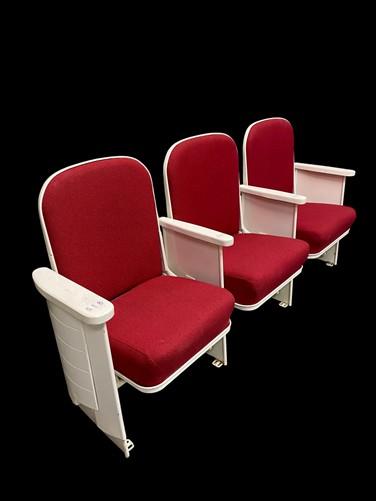 Theater Seats - 3 Theater Seats, Vintage Red Upholstered Tip-Up Cinema Auditorium Seating, A23 by The Old Grainery (audito...