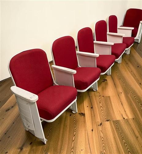 Theater Seats - 5 Theater Seats, Vintage Red Upholstered Tip-Up Cinema Auditorium Seating, A24 by The Old Grainery (audito...
