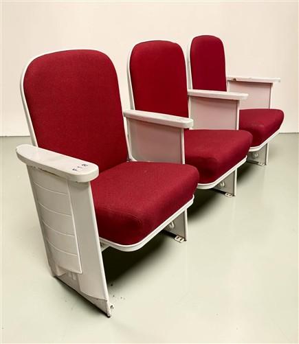 Theater Seats - 3 Theater Seats, Vintage Red Upholstered Tip-Up Cinema Auditorium Seating, A25 by The Old Grainery (audito...