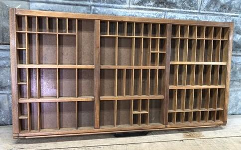 Printer Drawer Wood Block Typeset Tray, Letterpress Thimble Shell Display, A54