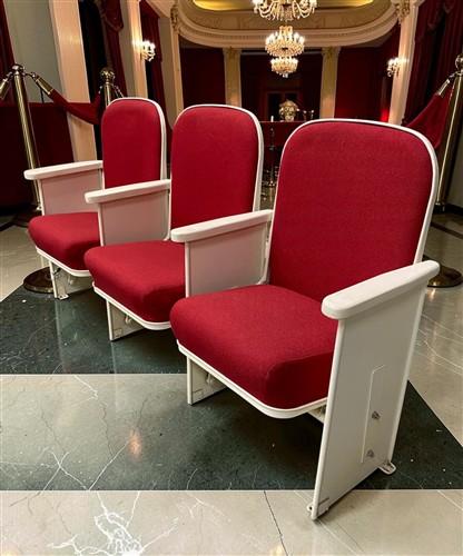 Theater Seats - 3 Theater Seats, Vintage Red Upholstered Tip-Up Cinema Auditorium Seating, A26 by The Old Grainery (audito...