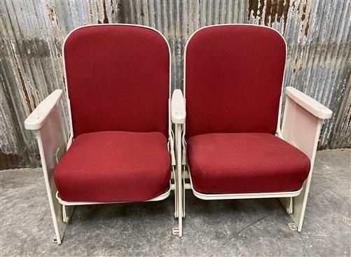 Theater Seats - 2 Theater Seats, Vintage Red Upholstered Tip-Up Cinema Auditorium Seating, A27 by The Old Grainery (audito...