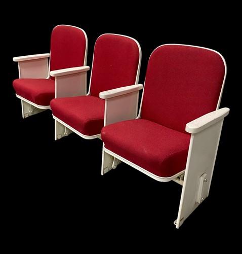 Theater Seats - 3 Theater Seats, Vintage Red Upholstered Tip-Up Cinema Auditorium Seating, A28 by The Old Grainery (audito...