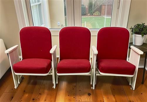 Theater Seats - 3 Theater Seats, Vintage Red Upholstered Tip-Up Cinema Auditorium Seating, A29 by The Old Grainery (audito...