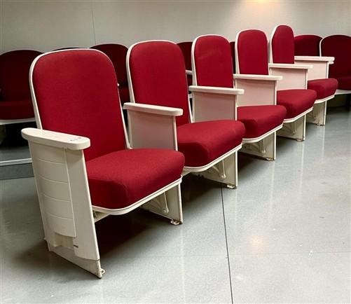 Theater Seats - 5 Theater Seats, Vintage Red Upholstered Tip-Up Cinema Auditorium Seating, A30 by The Old Grainery (audito...