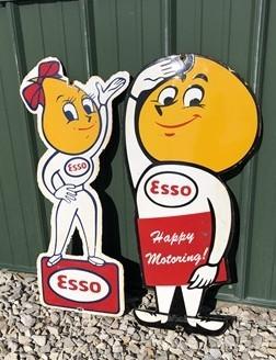 Esso Oil Drop Boy & Girl Motor Oil Signs, Porcelain Metal Advertising, Oil A