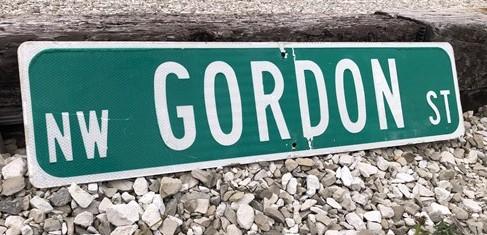 Gordon St Street Sign, Vintage Green Road Sign, 36x9 Metal Wall Sign Garage D