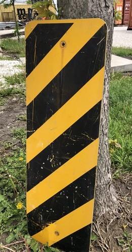 Signs - Yellow Black Striped Caution Road Sign, 36x12 Vintage Metal Street Wall Sign A by The Old Grainery (36x12, caution...