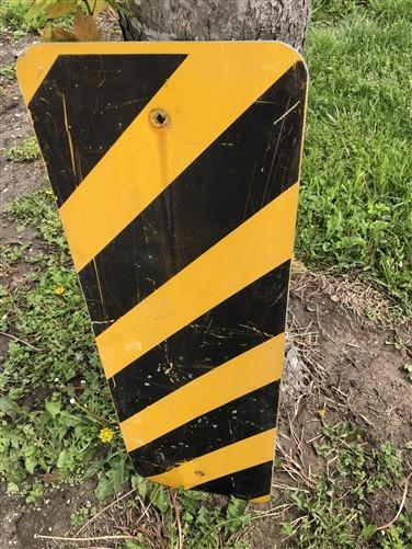 Signs - Yellow Black Striped Caution Road Sign, 36x12 Vintage Metal Street Wall Sign A by The Old Grainery (36x12, caution...