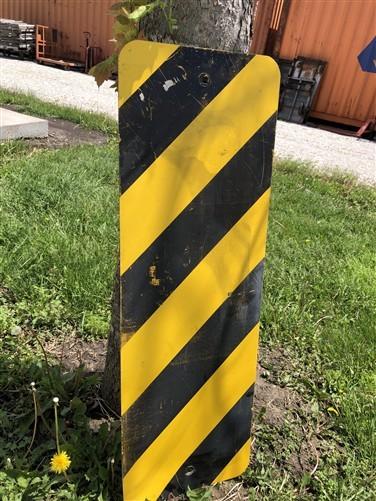Signs - Yellow Black Striped Caution Road Sign, 36x12 Vintage Metal Street Wall Sign B by The Old Grainery (36x12, Caution...