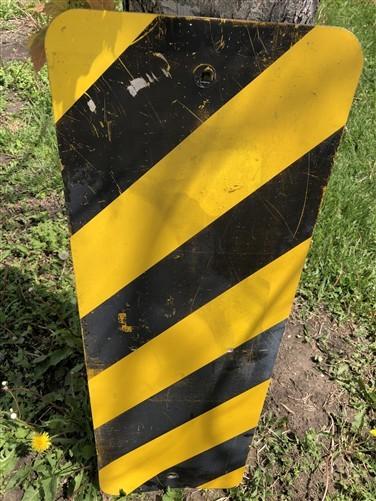 Signs - Yellow Black Striped Caution Road Sign, 36x12 Vintage Metal Street Wall Sign B by The Old Grainery (36x12, Caution...