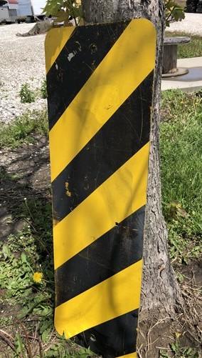 Signs - Yellow Black Striped Caution Road Sign, 36x12 Vintage Metal Street Wall Sign B by The Old Grainery (36x12, Caution...
