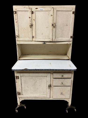Furniture - Vintage Hoosier Kitchen Cabinet Enamel Top Primitive Farmhouse Pantry Cupboard by The Old Grainery (anitque ki...
