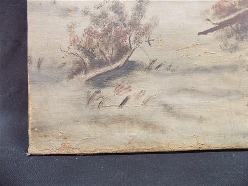 Art & Collectibles > Painting > Oil - 1900s American Folk Art Landscape Paint on Canvas, Original Art Winter Scene, B by T...