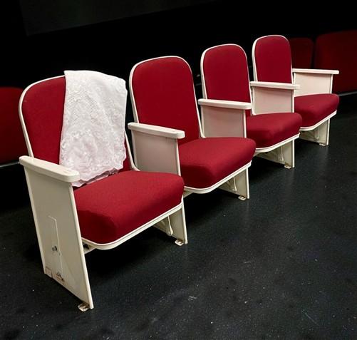 Theater Seats - 4 Theater Seats, Vintage Red Upholstered Tip-Up Cinema Auditorium Seating, A31 by The Old Grainery (audito...