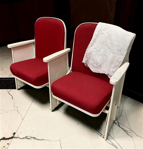 Theater Seats - 2 Theater Seats, Vintage Red Upholstered Tip-Up Cinema Auditorium Seating, A32 by The Old Grainery (audito...