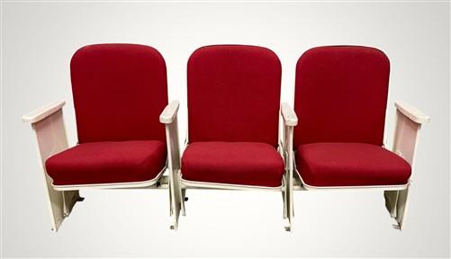 Theater Seats - 3 Theater Seats, Vintage Red Upholstered Tip-Up Cinema Auditorium Seating, A33 by The Old Grainery (audito...