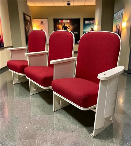 Theater Seats - 3 Theater Seats, Vintage Red Upholstered Tip-Up Cinema Auditorium Seating, A34 by The Old Grainery (audito...