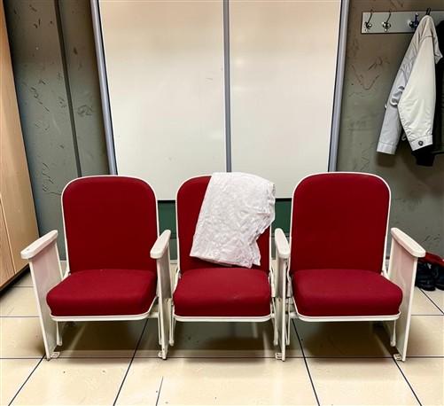 Theater Seats - 3 Theater Seats, Vintage Red Upholstered Tip-Up Cinema Auditorium Seating, A35 by The Old Grainery (audito...