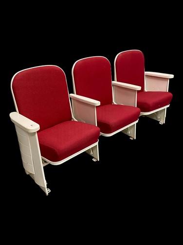 Theater Seats - 3 Theater Seats, Vintage Red Upholstered Tip-Up Cinema Auditorium Seating, A36 by The Old Grainery (audito...