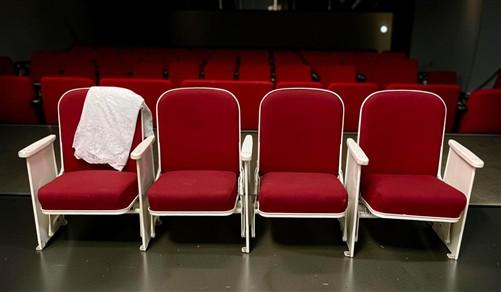 Theater Seats - 4 Theater Seats, Vintage Red Upholstered Tip-Up Cinema Auditorium Seating, A37 by The Old Grainery (audito...