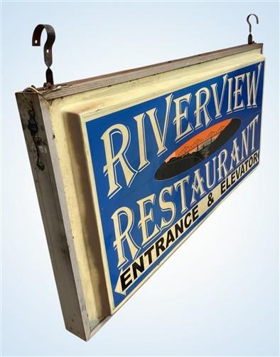 Sign - Vintage Riverview Restaurant Lighted Sign Entrance Elevator Bridge Advertising by The Old Grainery (advertising sig...