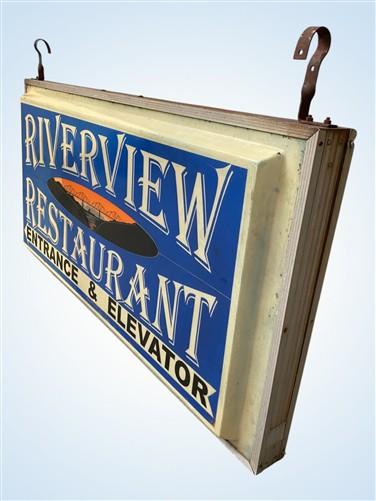 Sign - Vintage Riverview Restaurant Lighted Sign Entrance Elevator Bridge Advertising by The Old Grainery (advertising sig...