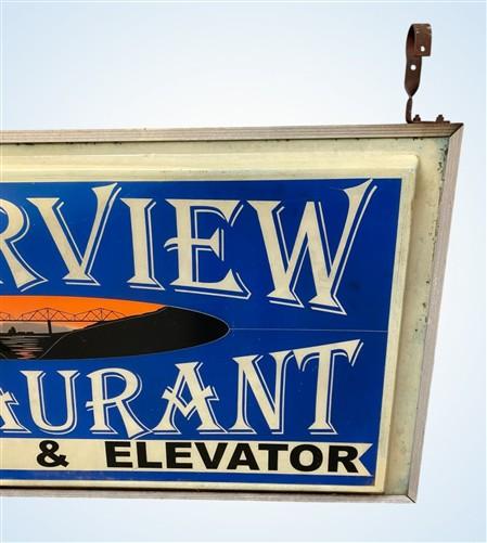 Sign - Vintage Riverview Restaurant Lighted Sign Entrance Elevator Bridge Advertising by The Old Grainery (advertising sig...