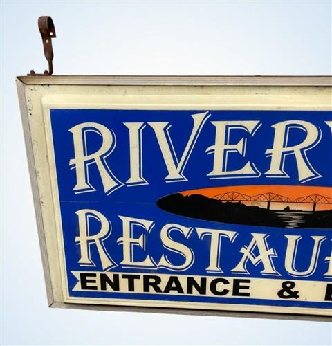 Sign - Vintage Riverview Restaurant Lighted Sign Entrance Elevator Bridge Advertising by The Old Grainery (advertising sig...