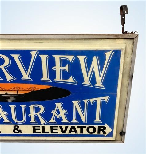 Sign - Vintage Riverview Restaurant Lighted Sign Entrance Elevator Bridge Advertising by The Old Grainery (advertising sig...