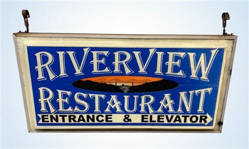 Sign - Vintage Riverview Restaurant Lighted Sign Entrance Elevator Bridge Advertising by The Old Grainery (advertising sig...