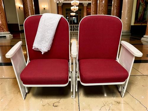 Theater Seats - 2 Theater Seats, Vintage Red Upholstered Tip-Up Cinema Auditorium Seating, A39 by The Old Grainery (audito...