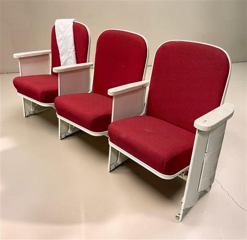 Theater Seats - 3 Theater Seats, Vintage Red Upholstered Tip-Up Cinema Auditorium Seating, A42 by The Old Grainery (audito...
