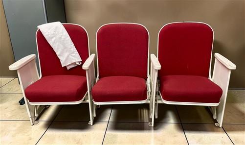 Theater Seats - 3 Theater Seats, Vintage Red Upholstered Tip-Up Cinema Auditorium Seating, A44 by The Old Grainery (audito...