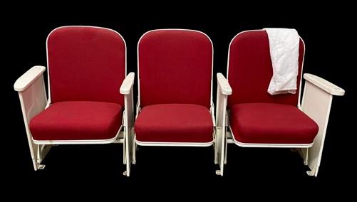 Theater Seats - 3 Theater Seats, Vintage Red Upholstered Tip-Up Cinema Auditorium Seating, A46 by The Old Grainery (audito...