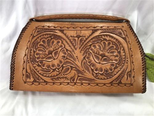 leather purse - Jo O Kay 60s 70s Hand Tooled Leather Floral Clutch Purse Handbag Vintage Bag by The Old Grainery (1960s 70...