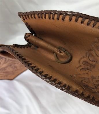 leather purse - Jo O Kay 60s 70s Hand Tooled Leather Floral Clutch Purse Handbag Vintage Bag by The Old Grainery (1960s 70...
