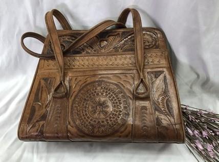 leather bag - Mexican Aztec Sun Calendar Hand Tooled Leather Purse Handbag Satchel Vintage Bag by The Old Grainery (aztec,...