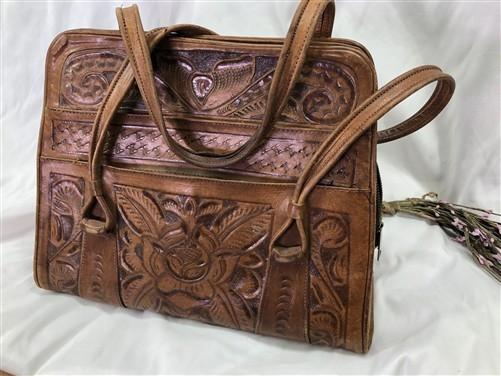 leather bag - Mexican Aztec Sun Calendar Hand Tooled Leather Purse Handbag Satchel Vintage Bag by The Old Grainery (aztec,...